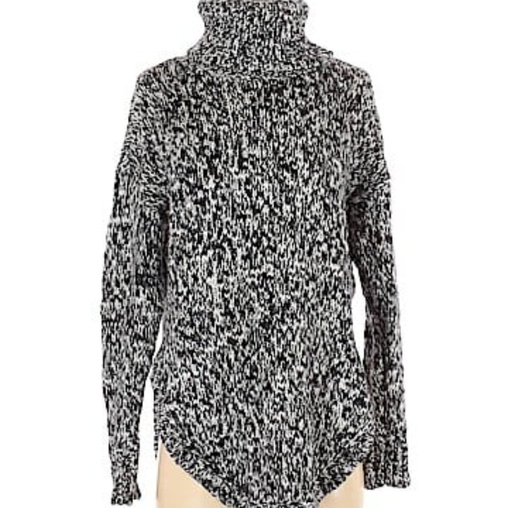 Treasure & Bond Black White Marled Turtleneck Tunic Sweater Womens XS Wool Blend